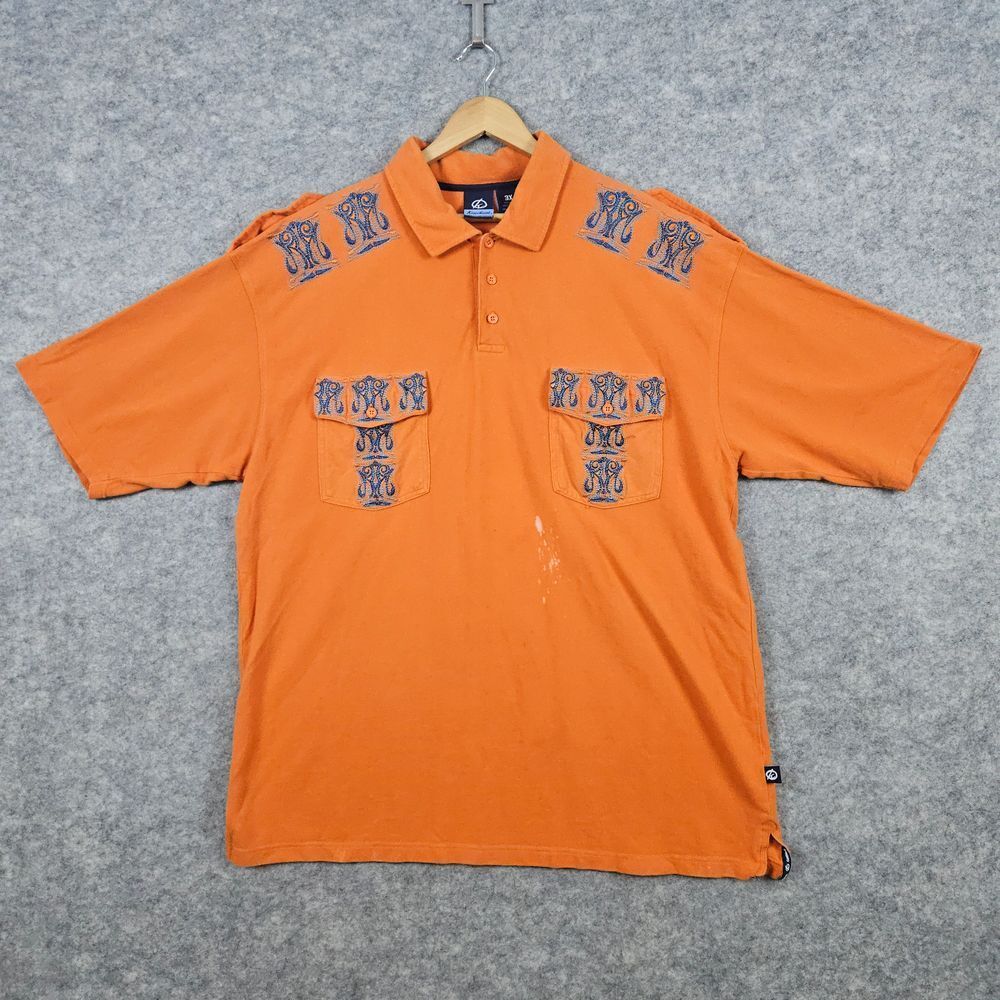 Knockout Denim Products Men's Vintage Polo Shirt Size 3X‎ Orange Patches STAINS